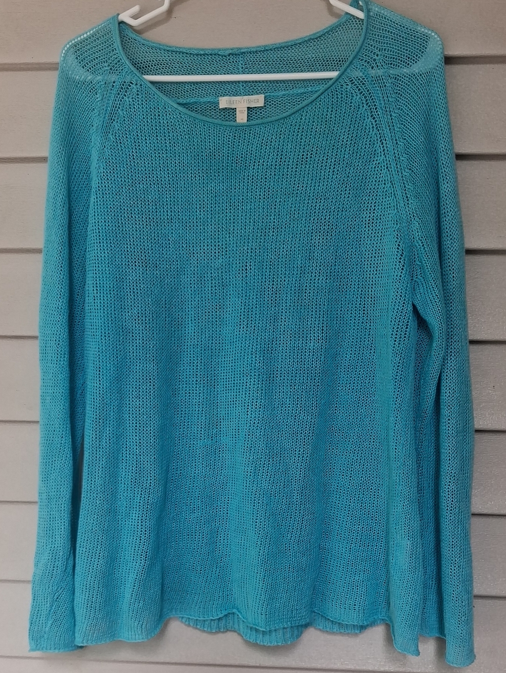 Eileen Fisher Turquoise 100% Linen Crewneck Sweater